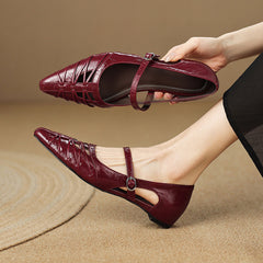 Quenby | Pointed Lattice-Cut Mary Jane Flats