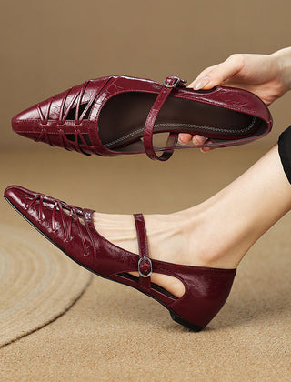 Quenby | Pointed Lattice-Cut Mary Jane Flats