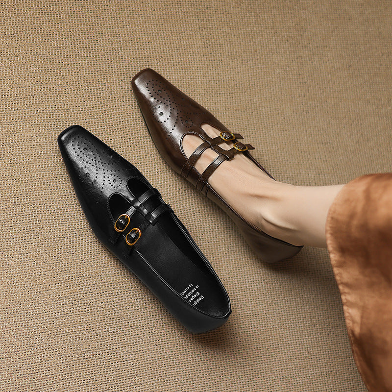 Ceyla | Brogued Double-Strap Mary Jane Flats