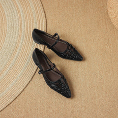 Quenby | Pointed Lattice-Cut Mary Jane Flats