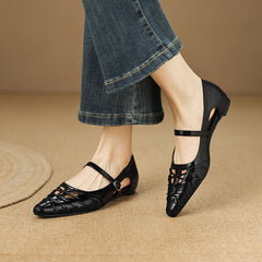 Quenby | Pointed Lattice-Cut Mary Jane Flats