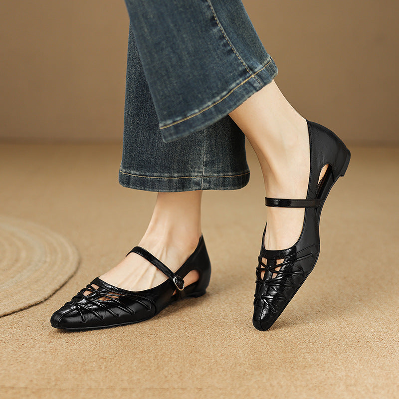 Quenby | Pointed Lattice-Cut Mary Jane Flats