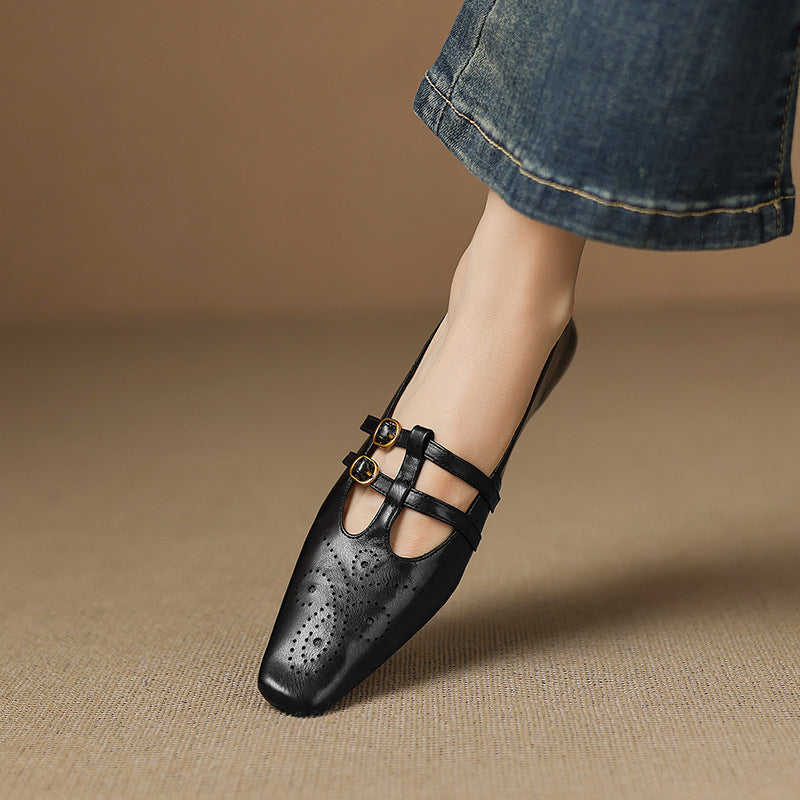 Ceyla | Brogued Double-Strap Mary Jane Flats
