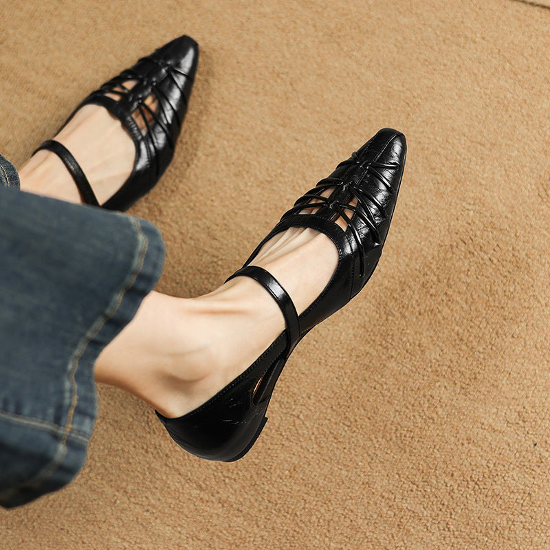 Quenby | Pointed Lattice-Cut Mary Jane Flats
