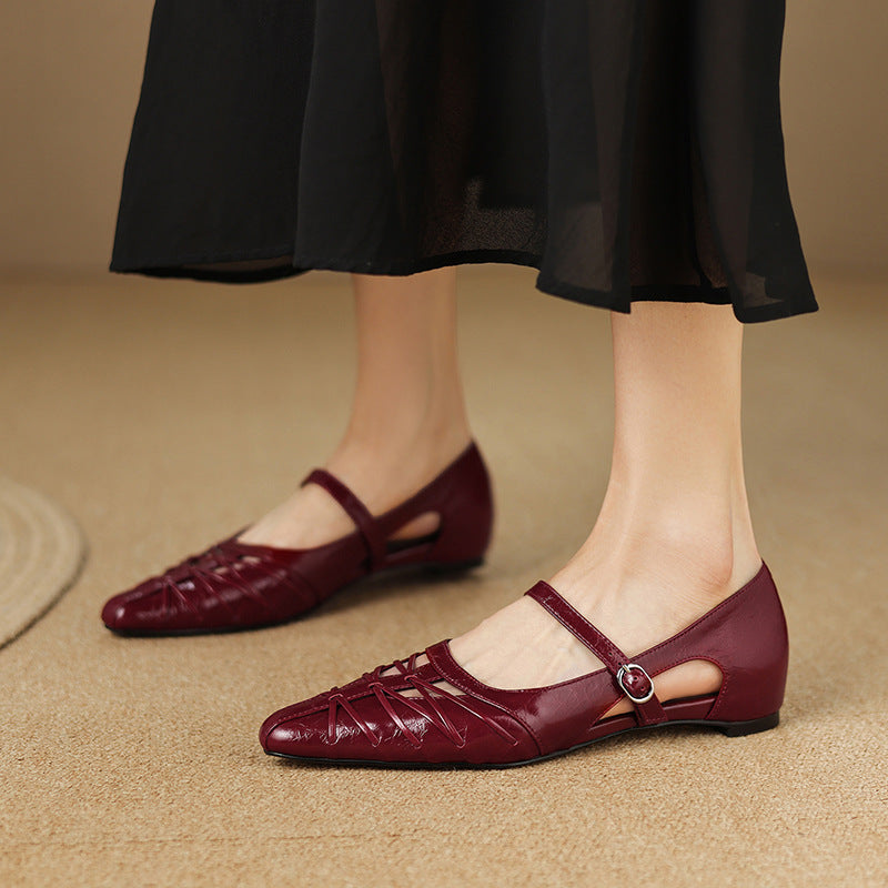 Quenby | Pointed Lattice-Cut Mary Jane Flats