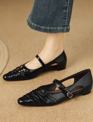 Quenby | Pointed Lattice-Cut Mary Jane Flats