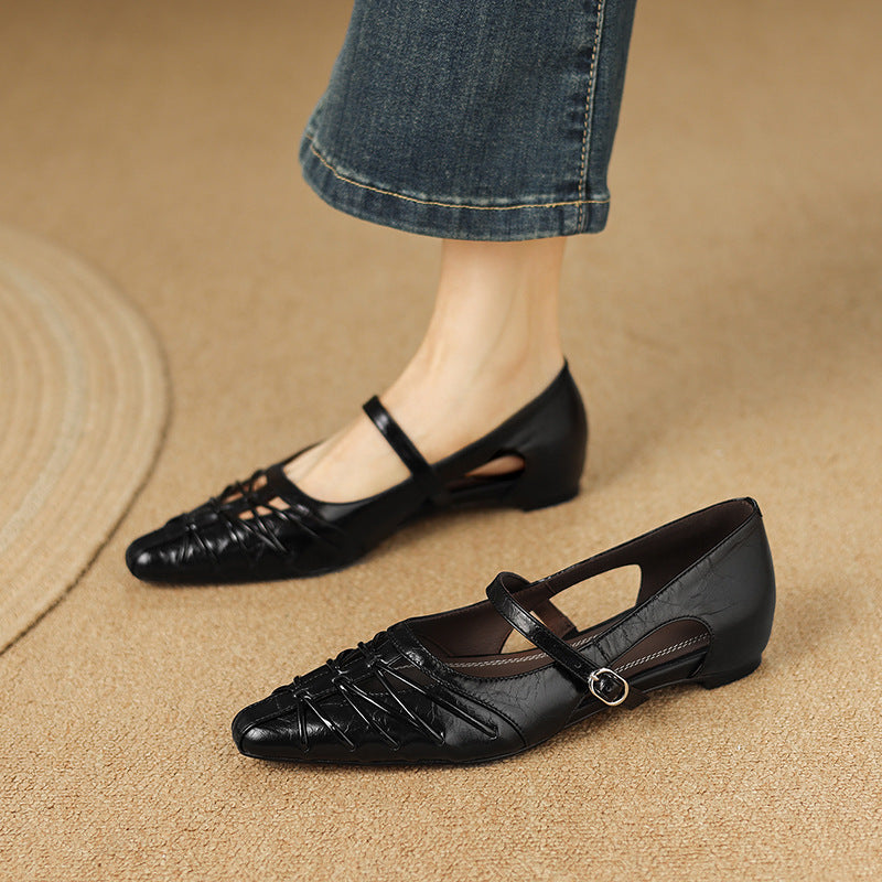 Quenby | Pointed Lattice-Cut Mary Jane Flats