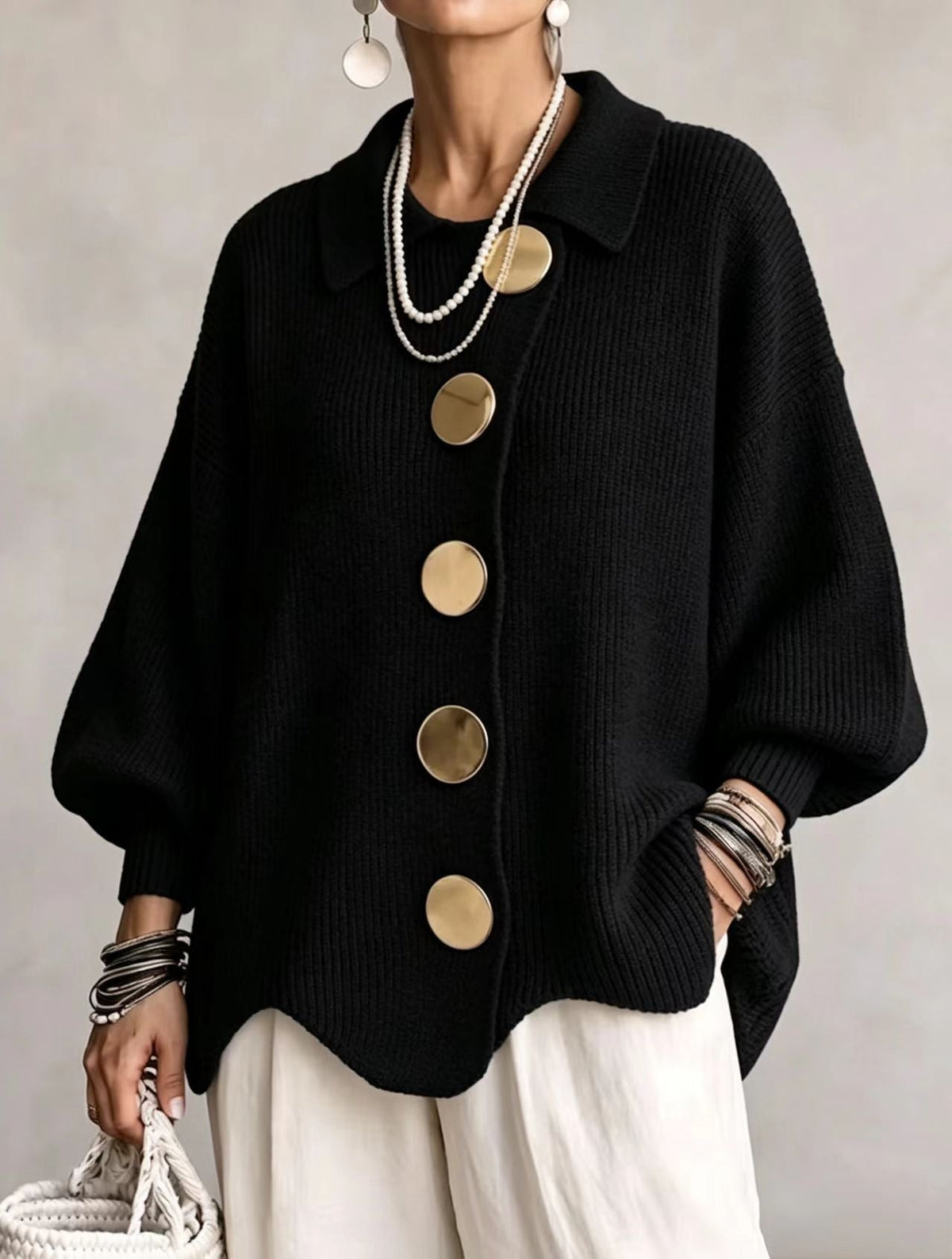 Charlotte | Oversized Ribbed Collared Cardigan