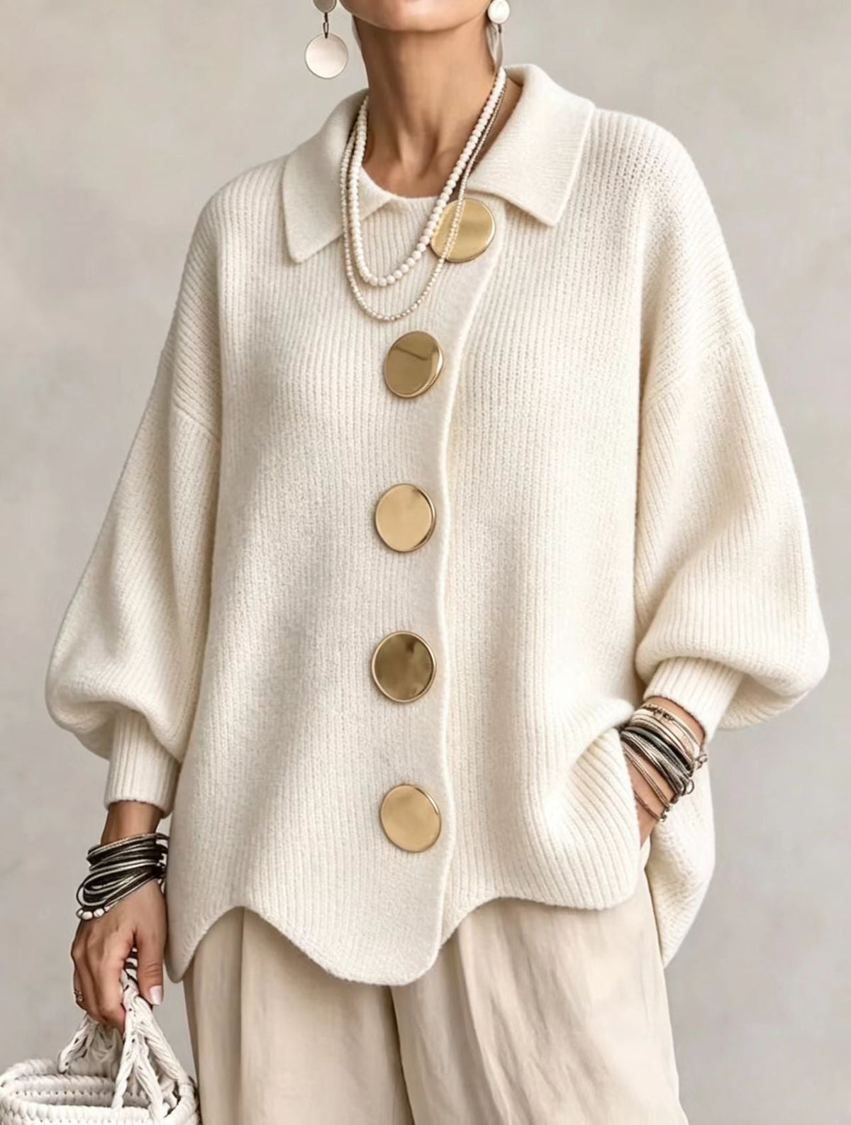 Charlotte | Oversized Ribbed Collared Cardigan