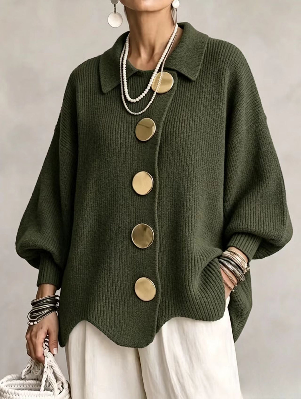 Charlotte | Oversized Ribbed Collared Cardigan
