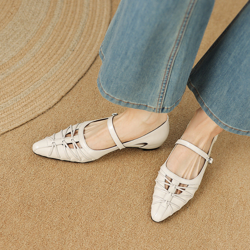Quenby | Pointed Lattice-Cut Mary Jane Flats