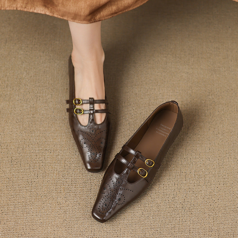 Ceyla | Brogued Double-Strap Mary Jane Flats