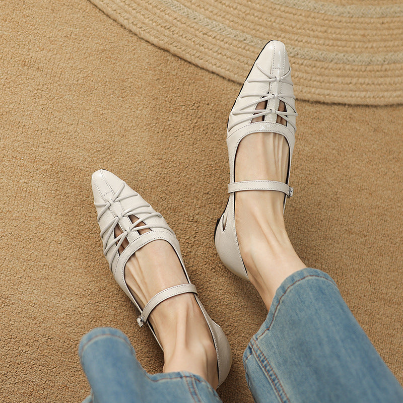 Quenby | Pointed Lattice-Cut Mary Jane Flats