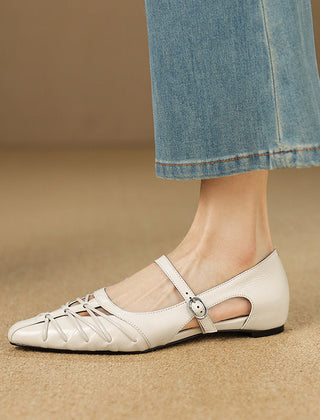 Quenby | Pointed Lattice-Cut Mary Jane Flats
