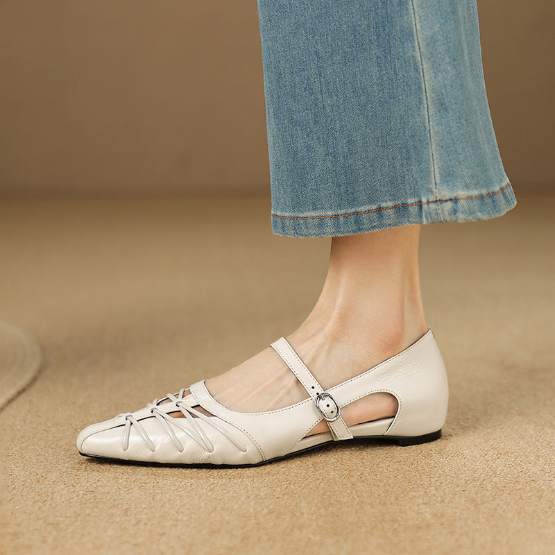 Quenby | Pointed Lattice-Cut Mary Jane Flats