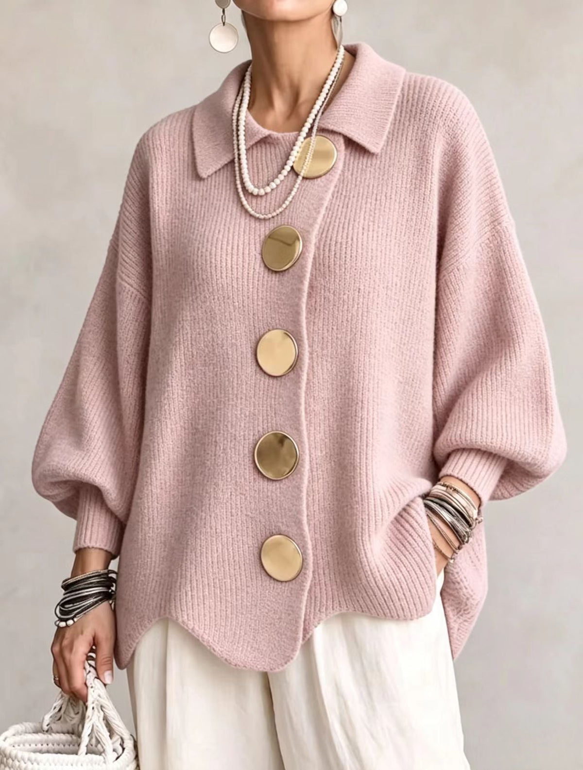 Charlotte | Oversized Ribbed Collared Cardigan