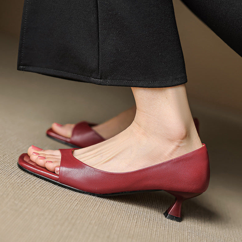 Celin | Peep-Toe Leather-Look Heels