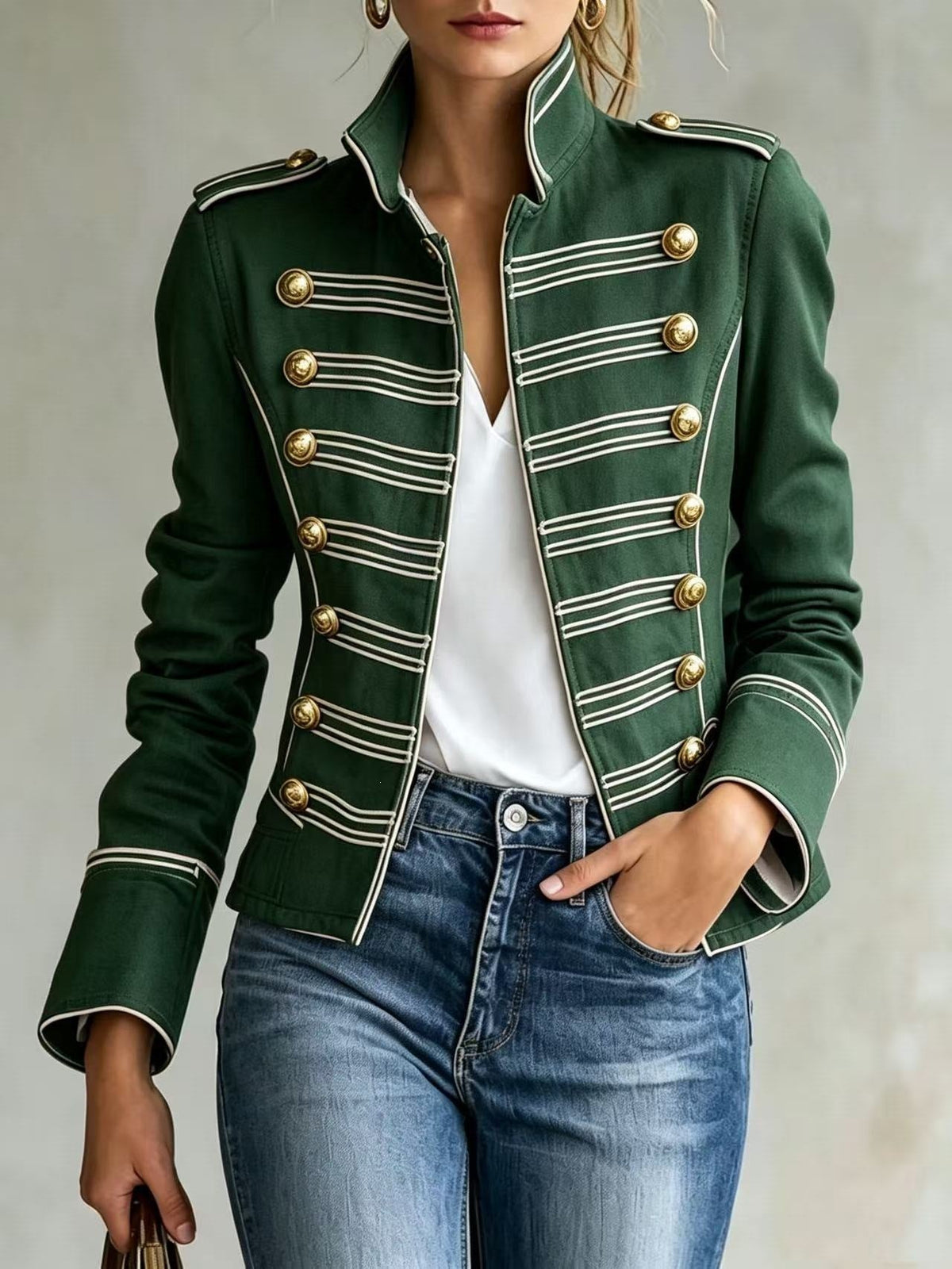 Marion | Military Denim Jacket with Gold Buttons