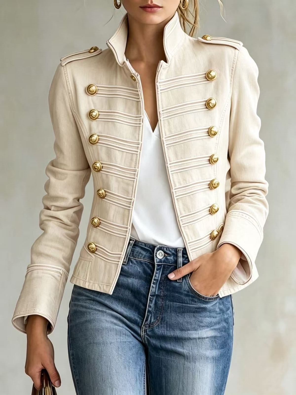 Marion | Military Denim Jacket with Gold Buttons