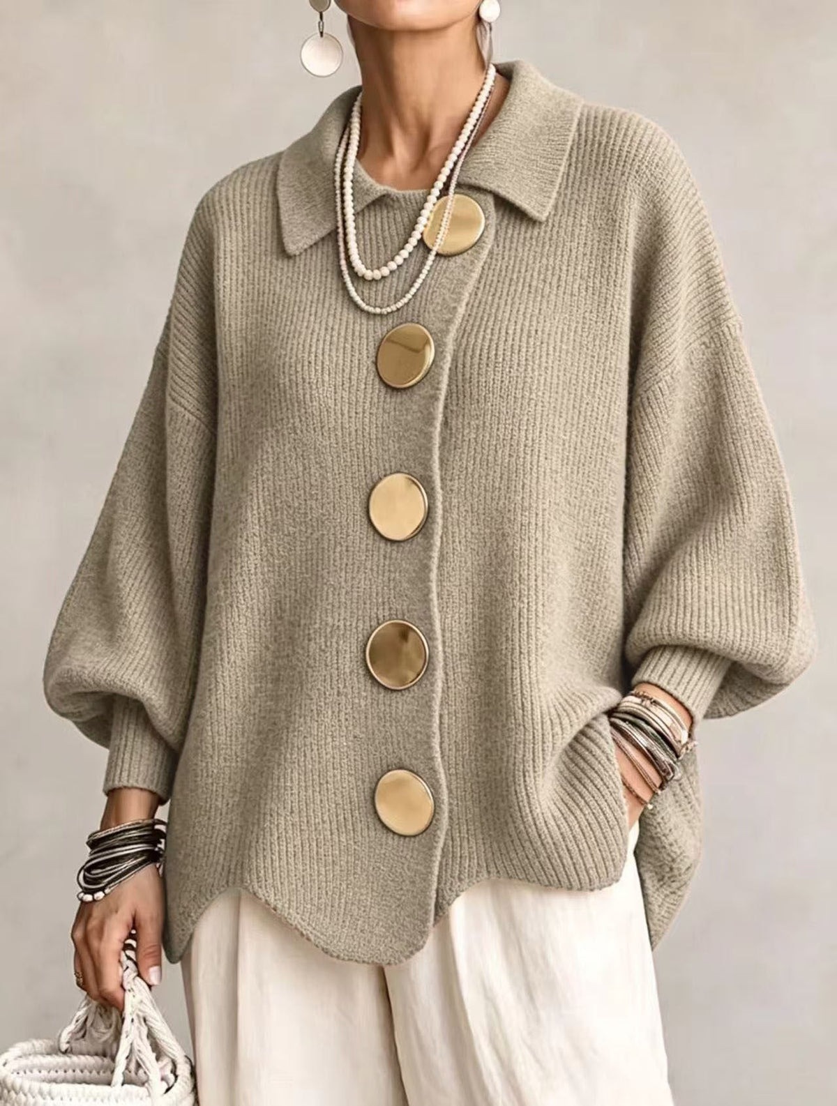 Charlotte | Oversized Ribbed Collared Cardigan