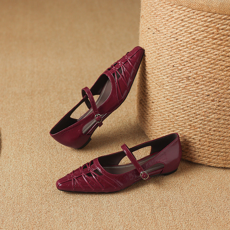 Quenby | Pointed Lattice-Cut Mary Jane Flats