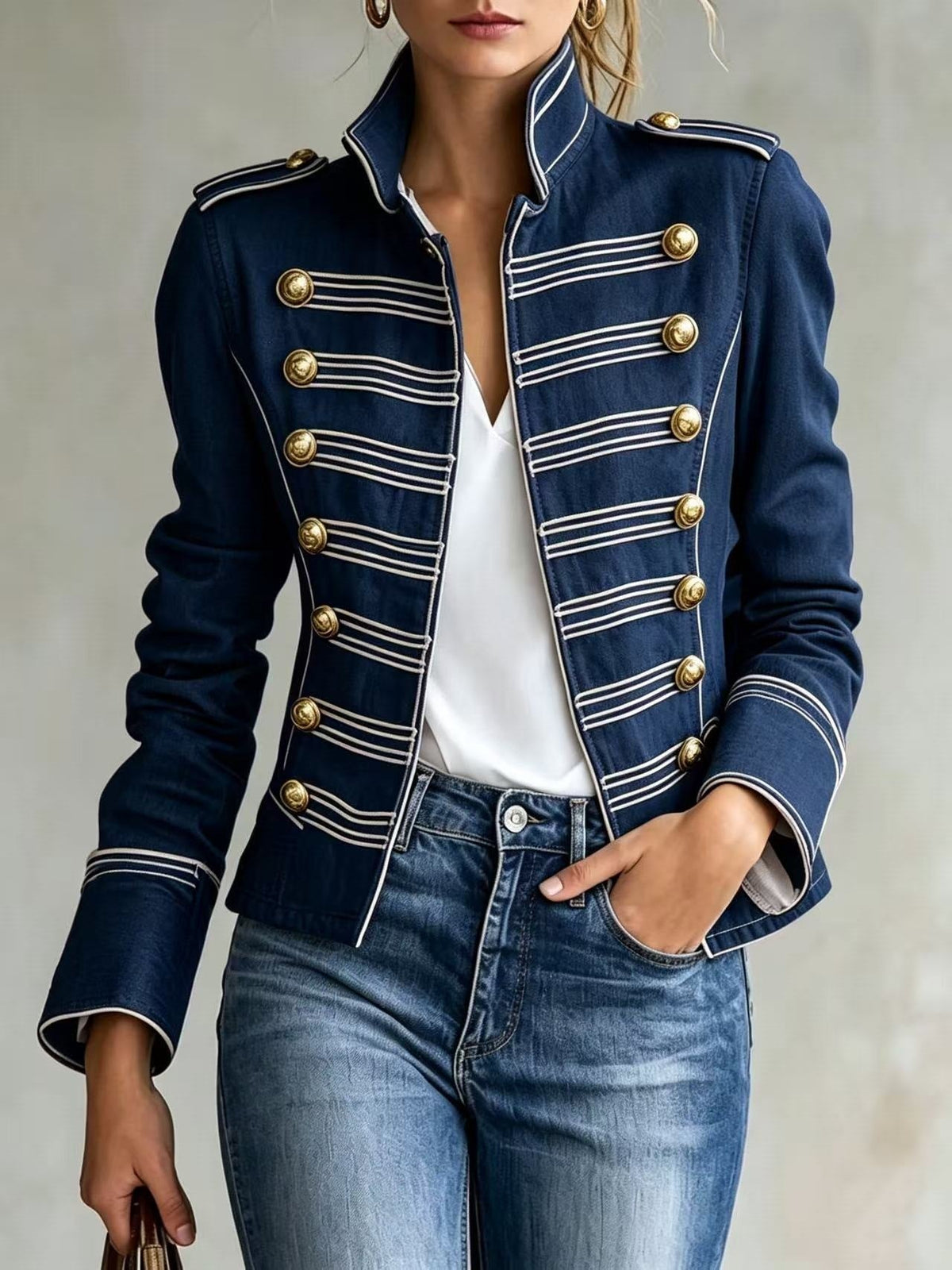 Marion | Military Denim Jacket with Gold Buttons