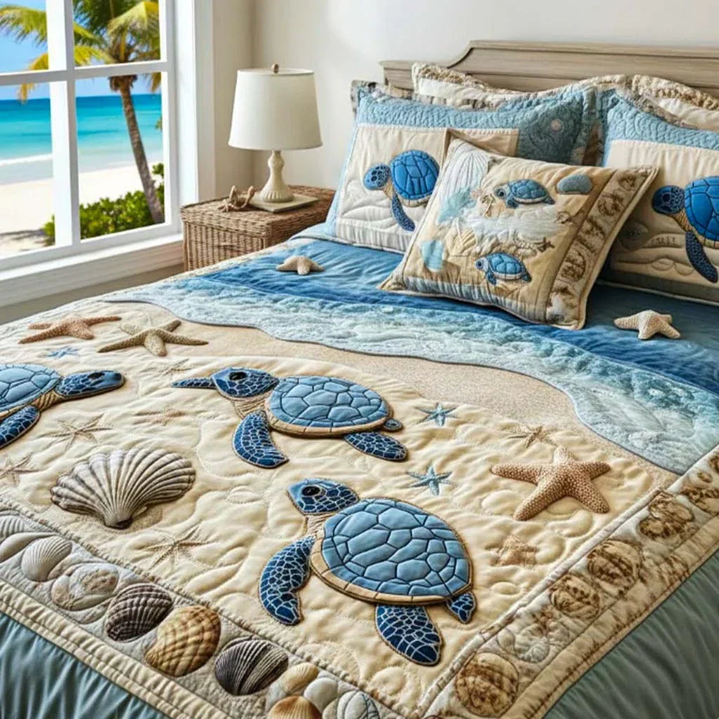 Sea Turtles | 3-Piece Quilted Bedding Set
