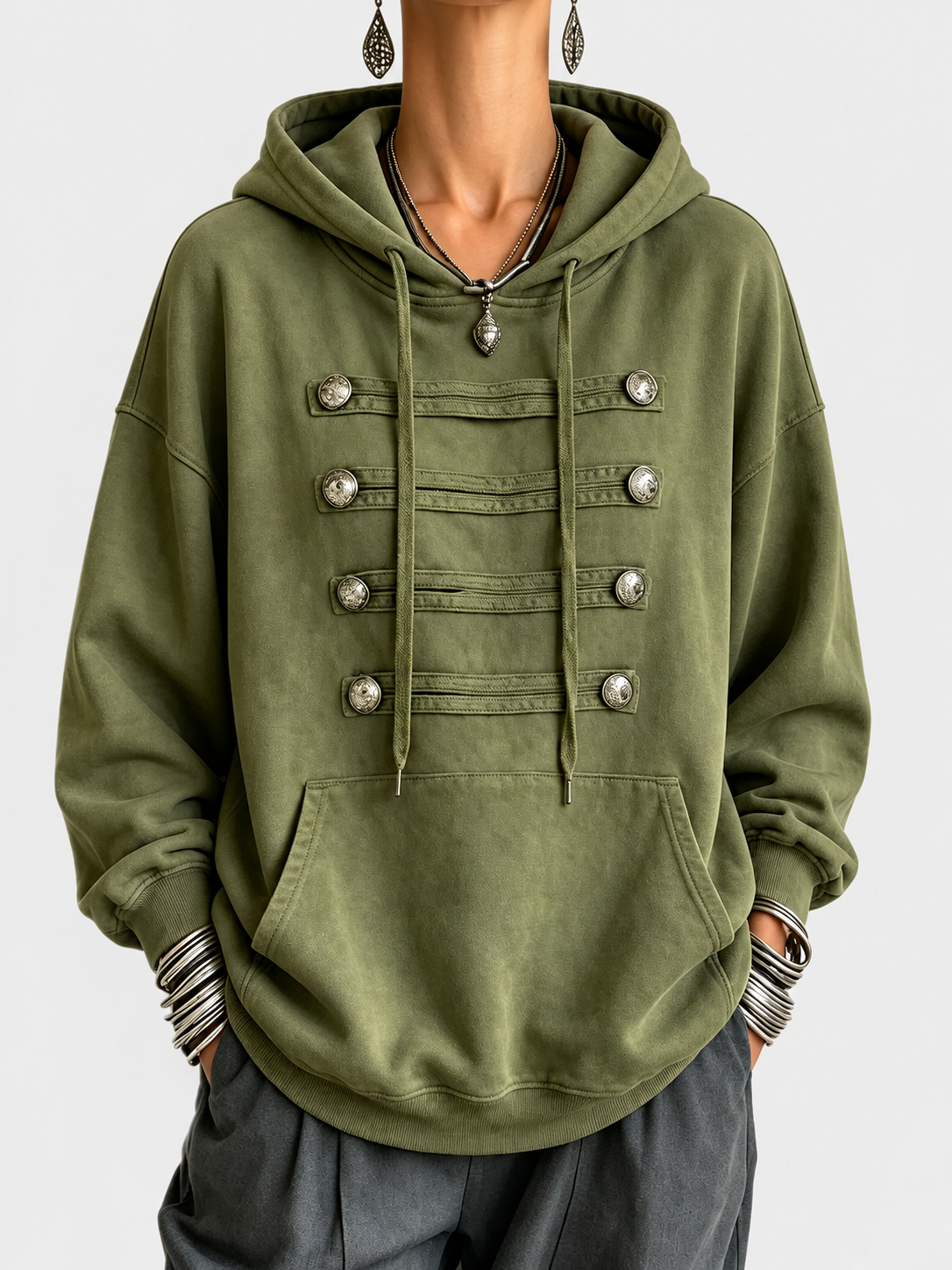 Claire | Oversized Olive Green Hoodie