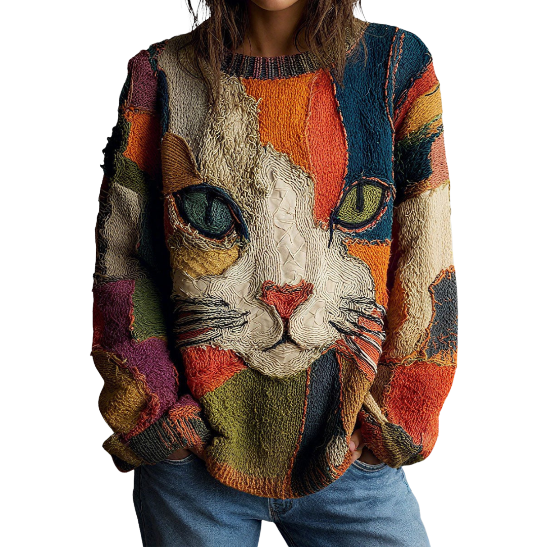 Zaira | Colorful Patchwork Cat Sweater