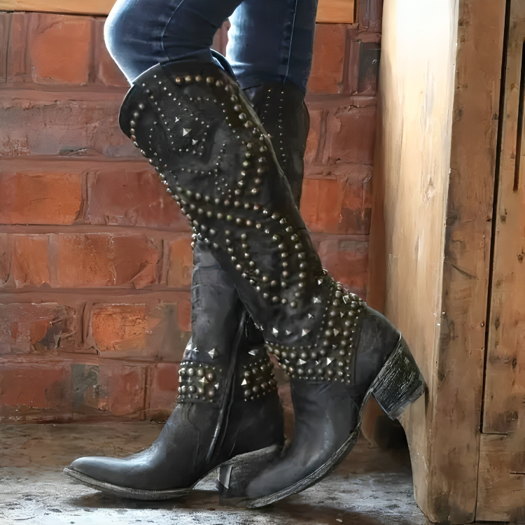 Rufa | Studded Western Knee Boots