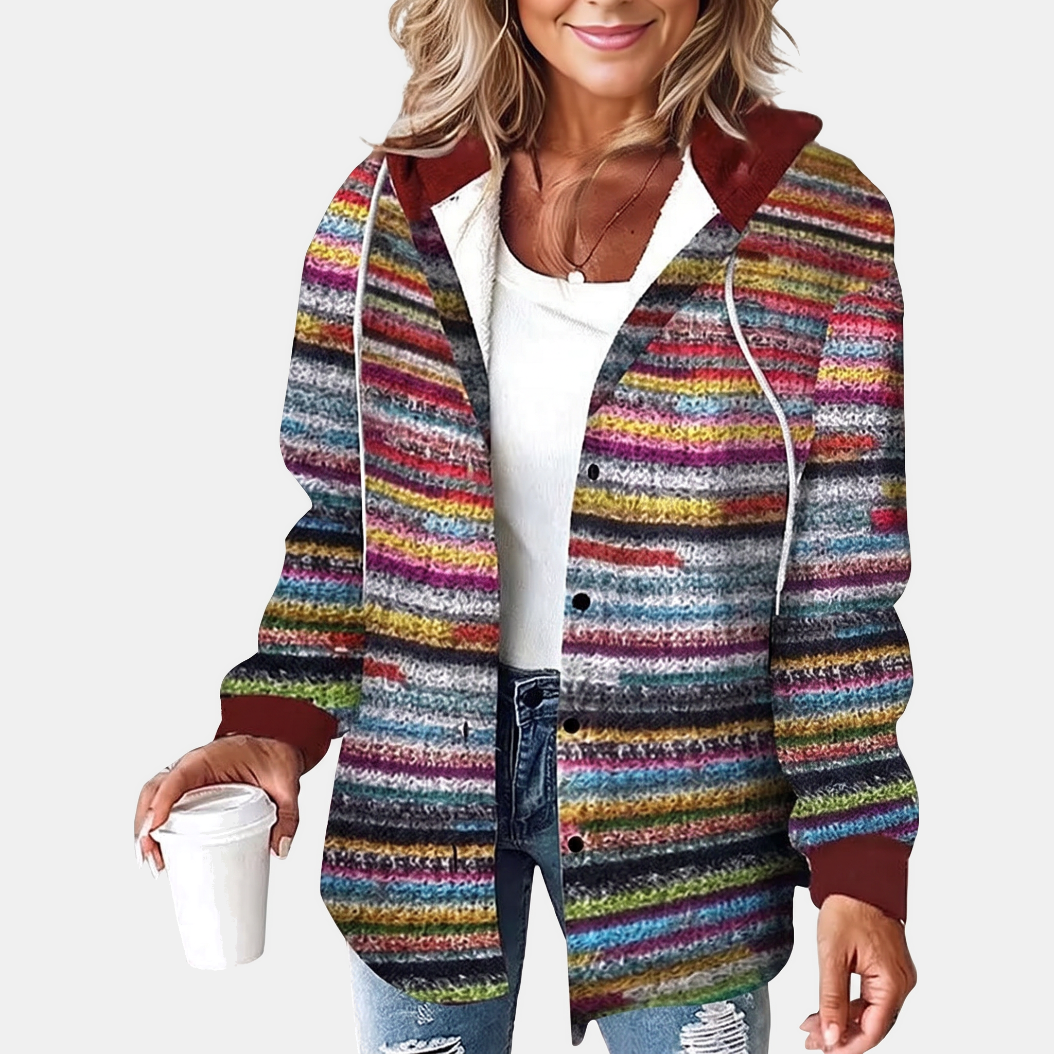 Women's Hooded Button Front Plaid Shacket Jacket