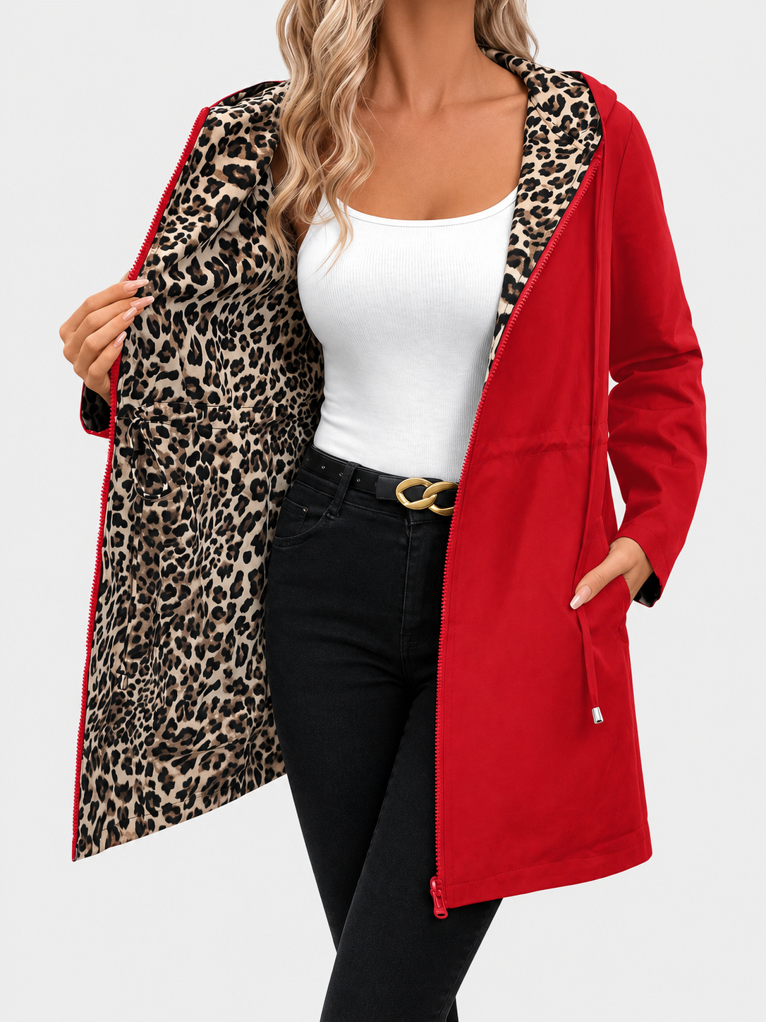 FIONA | REVERSIBLE HOODED COAT WITH LEOPARD PRINT
