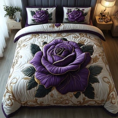 Purple Rose | 3-Piece Quilted Bedding Set