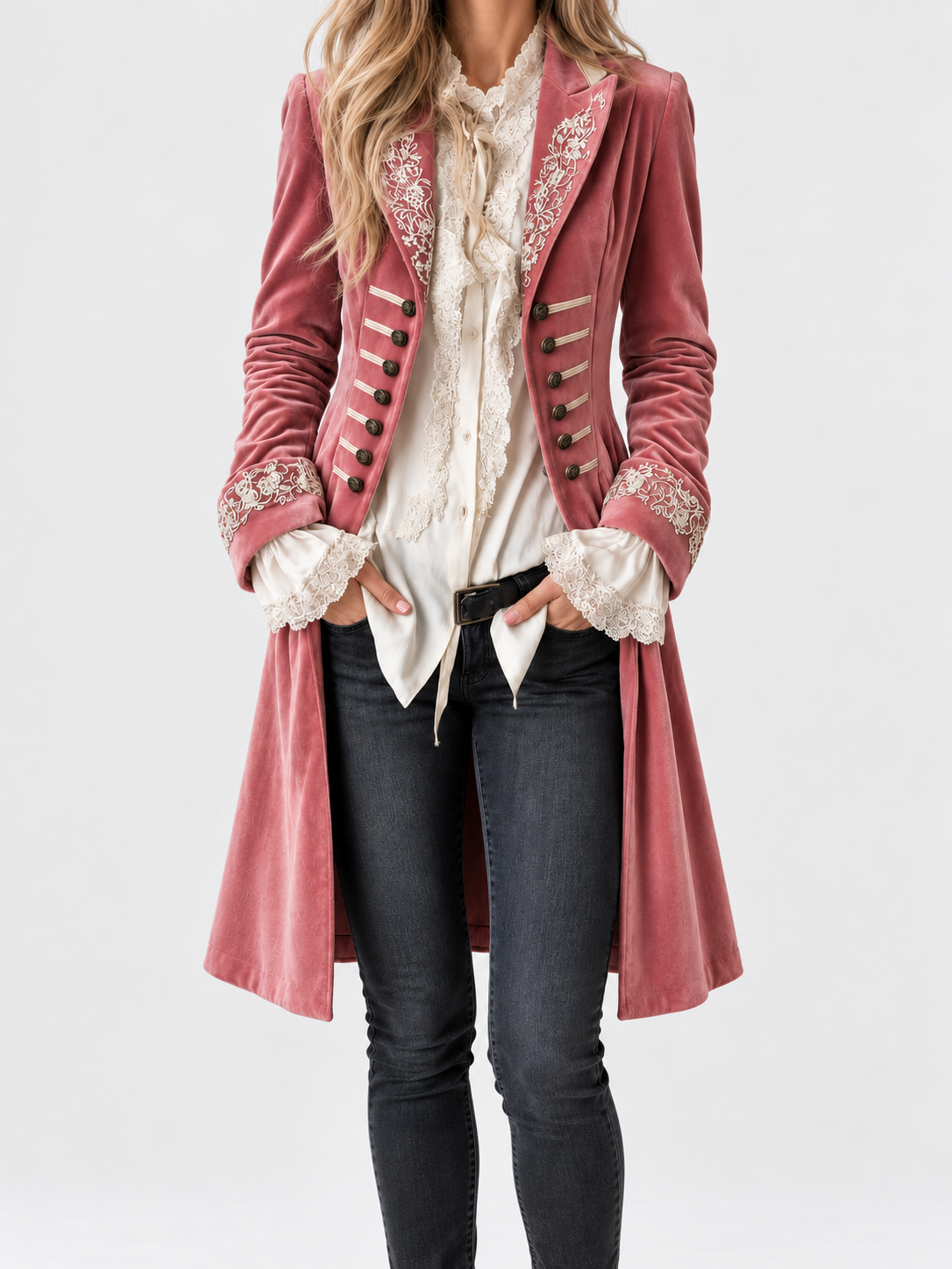 Philomena - Embroidered Velvet Longline Jacket