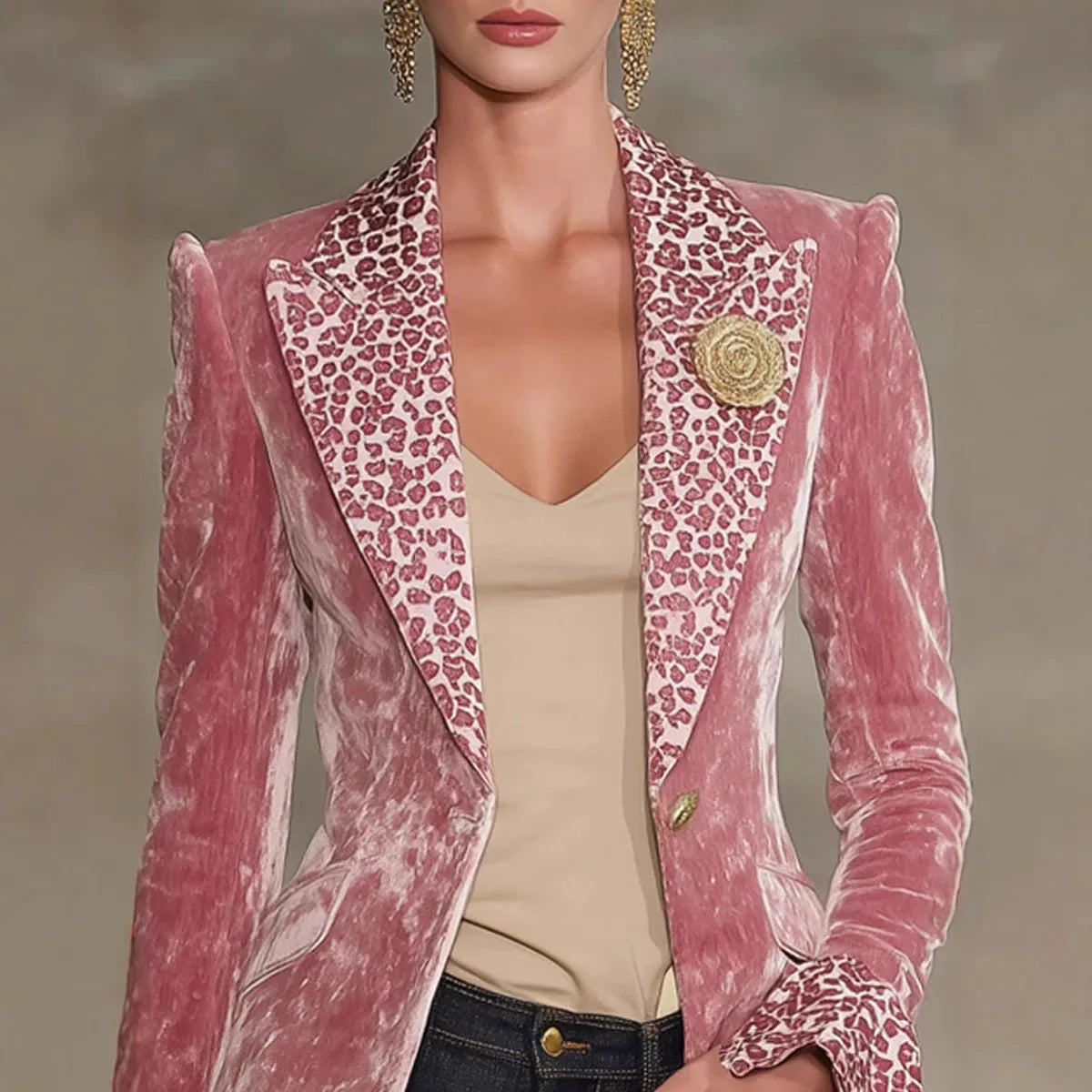 Vrouwen Fluwelen Blazer Luipaardprint Revers Manchet Enkele Knop Jasje Elegante Bovenkleding Jas Vrouwelijke Lente/Herfst Mode Tops