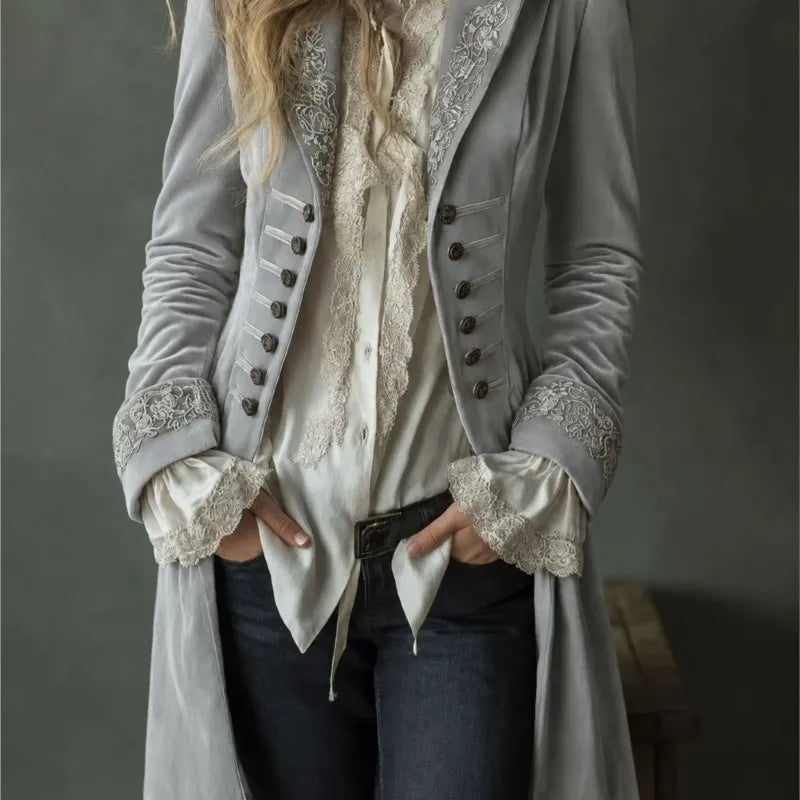 Philomena | Embroidered Velvet Longline Jacket