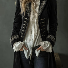 Philomena | Embroidered Velvet Longline Jacket