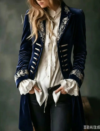 Philomena | Embroidered Velvet Longline Jacket