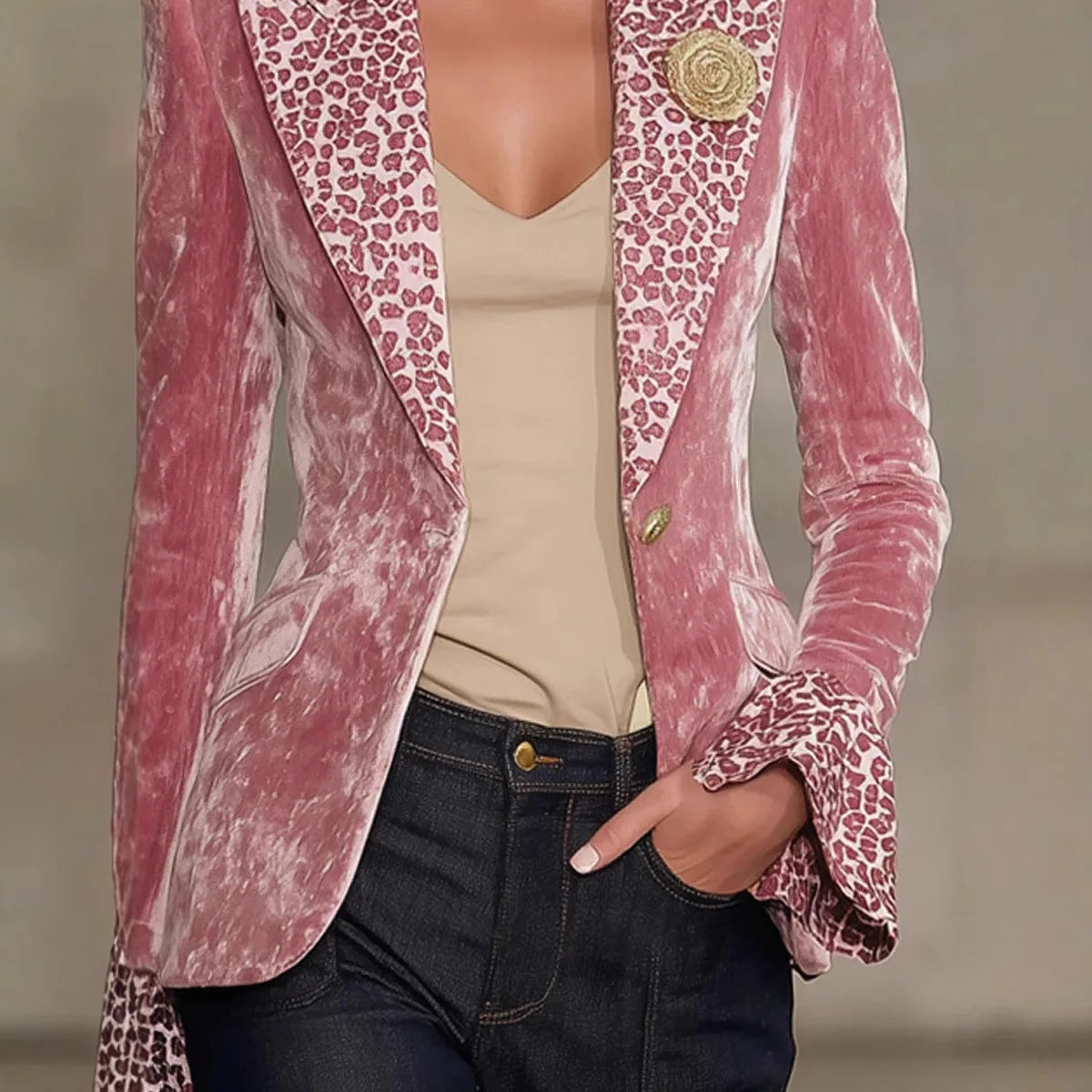 Vrouwen Fluwelen Blazer Luipaardprint Revers Manchet Enkele Knop Jasje Elegante Bovenkleding Jas Vrouwelijke Lente/Herfst Mode Tops