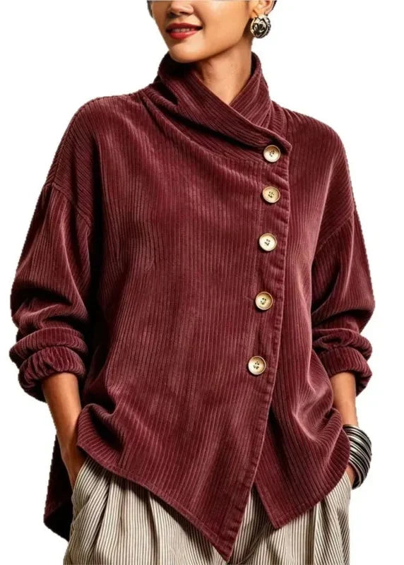 Avery | Wrap-Collar Corduroy Button-Up Top