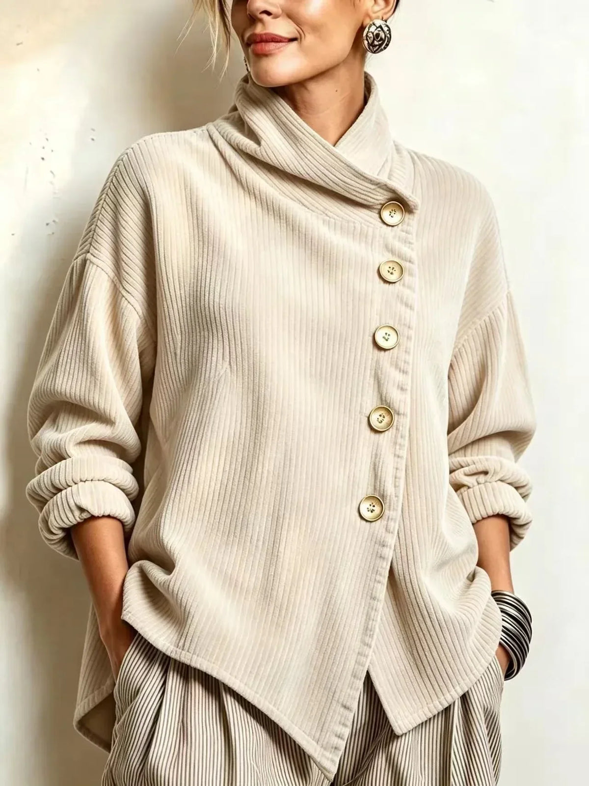 Avery | Wrap-Collar Corduroy Button-Up Top