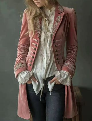 Philomena | Embroidered Velvet Longline Jacket