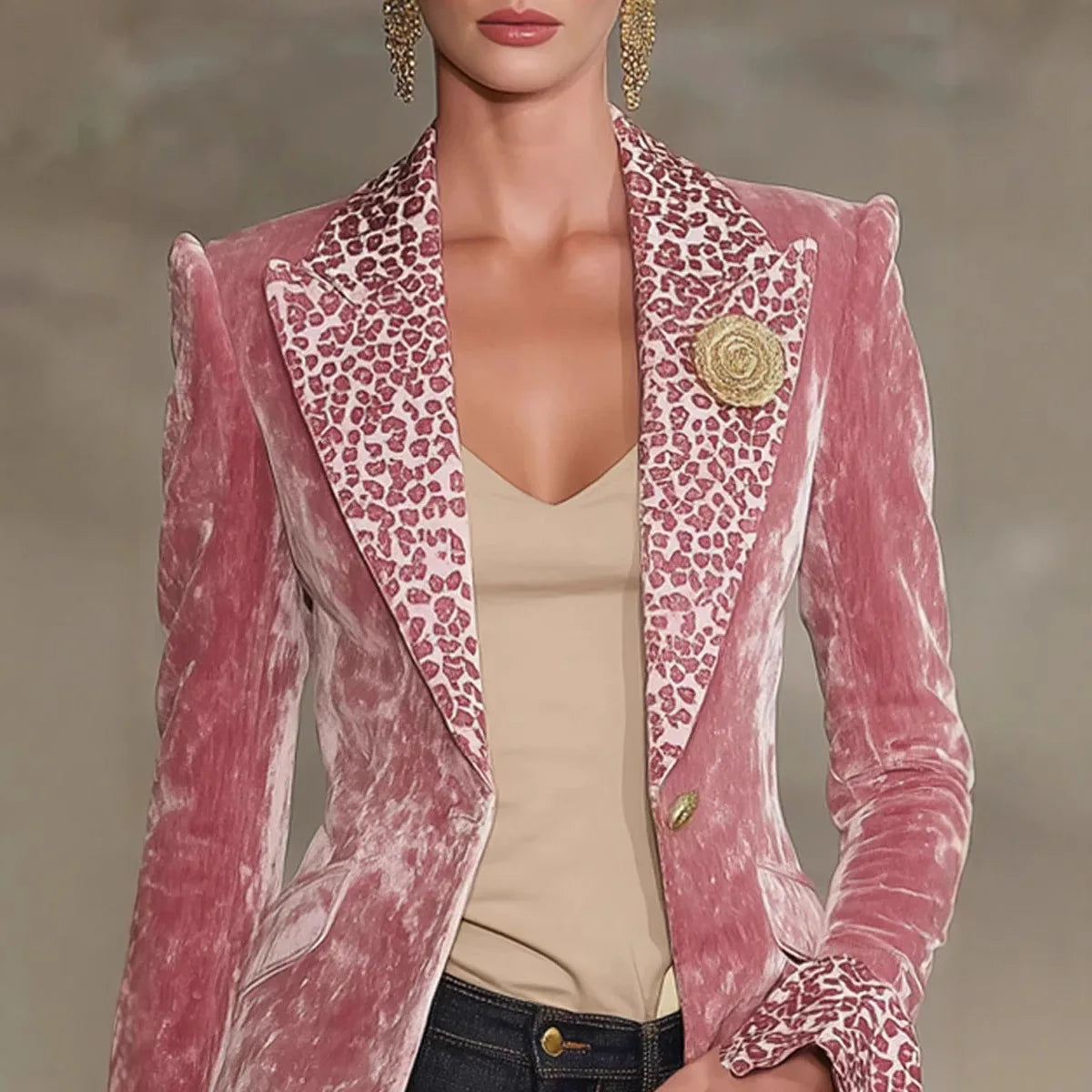 Vrouwen Fluwelen Blazer Luipaardprint Revers Manchet Enkele Knop Jasje Elegante Bovenkleding Jas Vrouwelijke Lente/Herfst Mode Tops