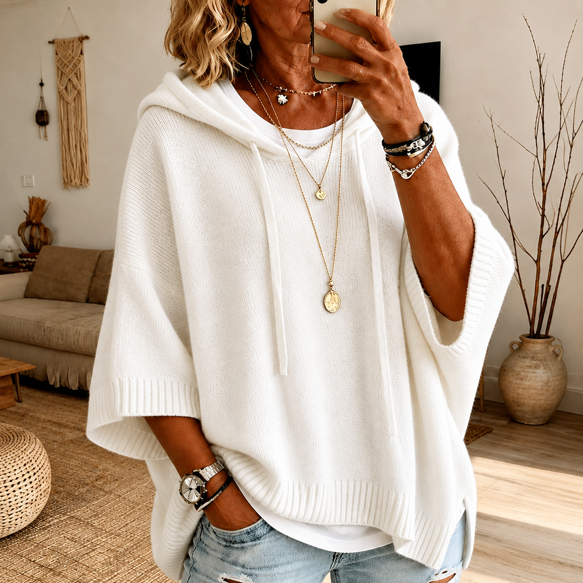 Janice | White Poncho Jumper
