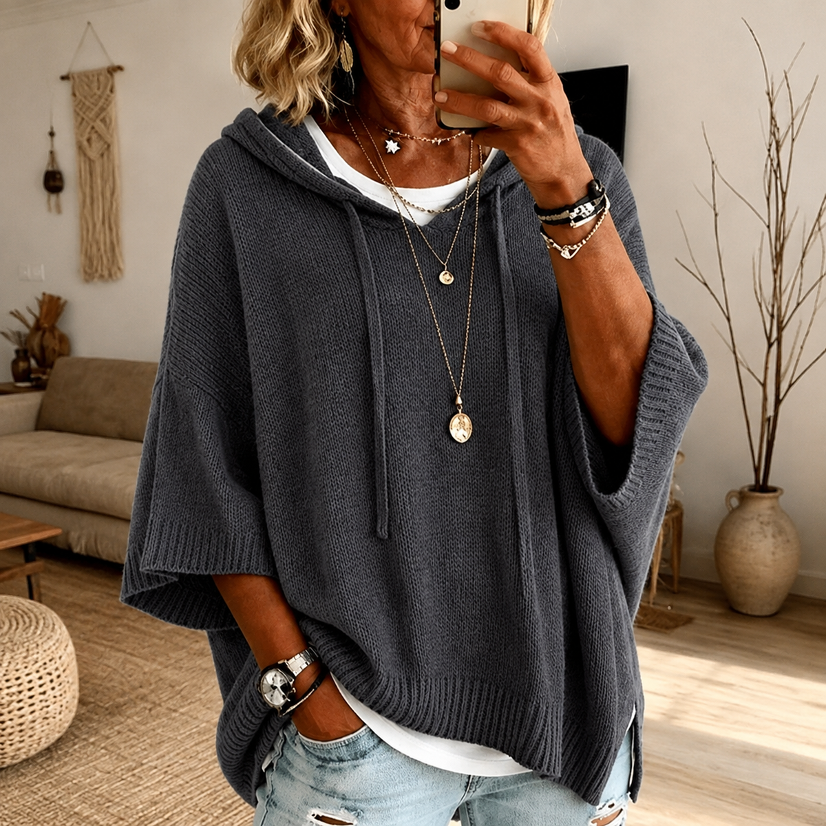Sidonie | Charcoal Poncho Jumper