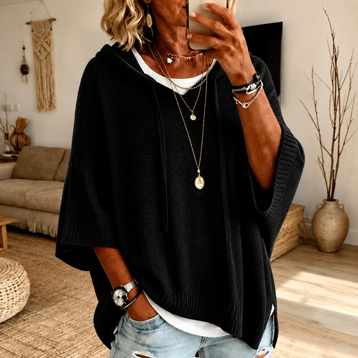Sophie | Black Poncho Jumper