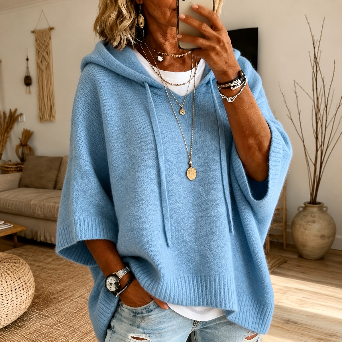 Lea | Sky Blue Poncho Jumper