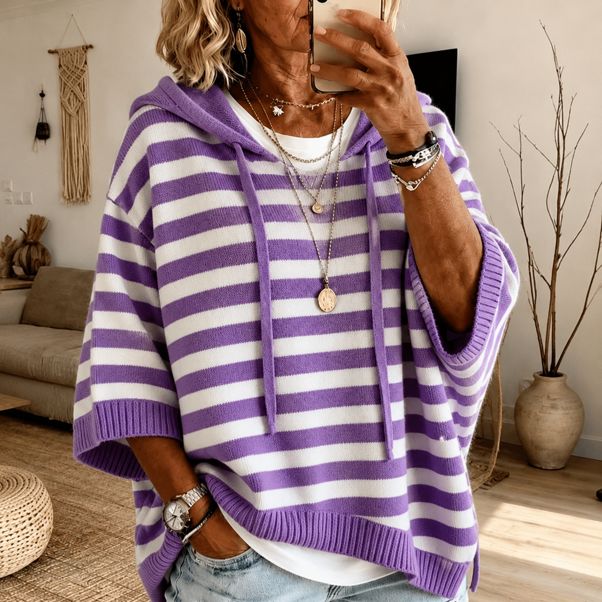 Anais | Purple Striped Poncho Jumper