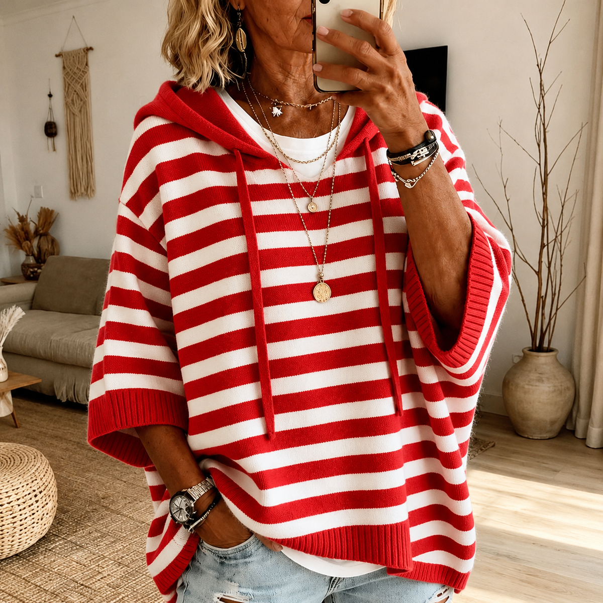 Charlotte | Red Striped Poncho Jumper