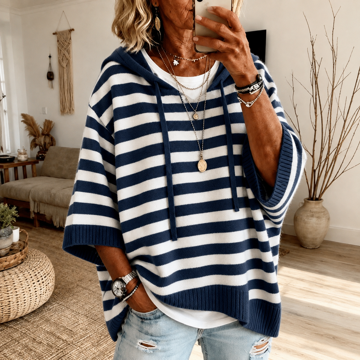 Marine | Navy Striped Poncho Jumper